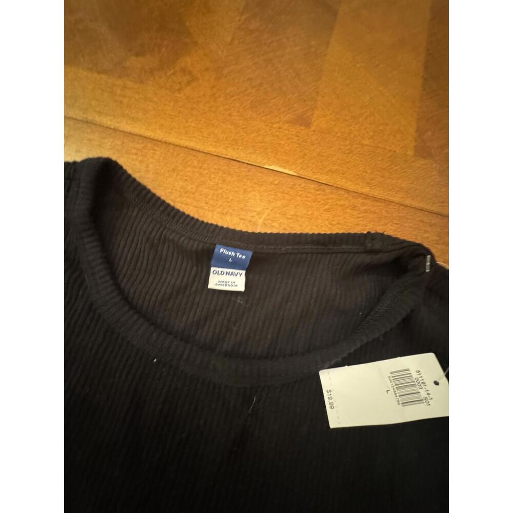 Old Navy Black Long Sleeve Ribbed Plush Tee, Size Large 1-128 - Picture 3 of 4